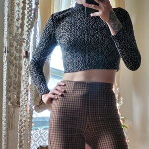 Motel rocks black and gold long sleeve textured crop top size xs